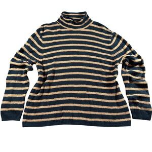 J.Crew Striped Mock Neck Knit Sweater Black Camel XL Long Sleeve Cozy preppy
